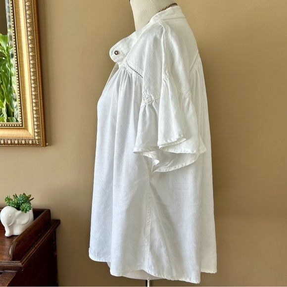 Anthropologie Maeve Sylvan White Linen Top Ruffle Flutter Sleeve Henley Size M - Picture 6 of 11